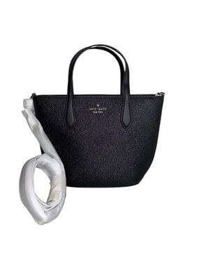 Kate Spade Glimmer Small Black Glitter Satchel Crossbody Purse NWT